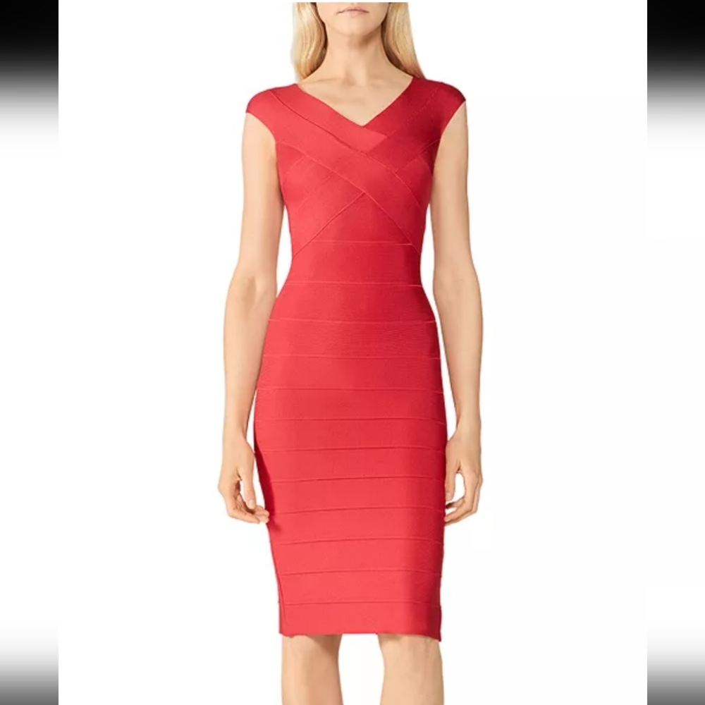 Herve Leger Elegant Red Bandage Bodycon Women's Dress